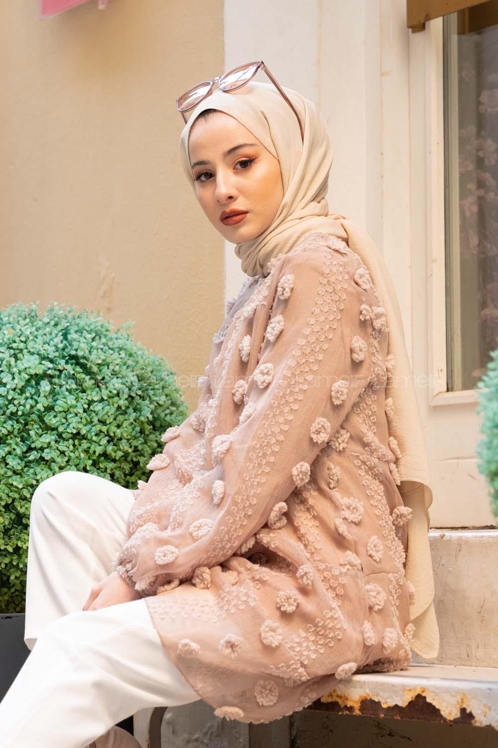 Modalamelif İçi Astarlı  Ponponlu  Tunik Sütlü Kahve