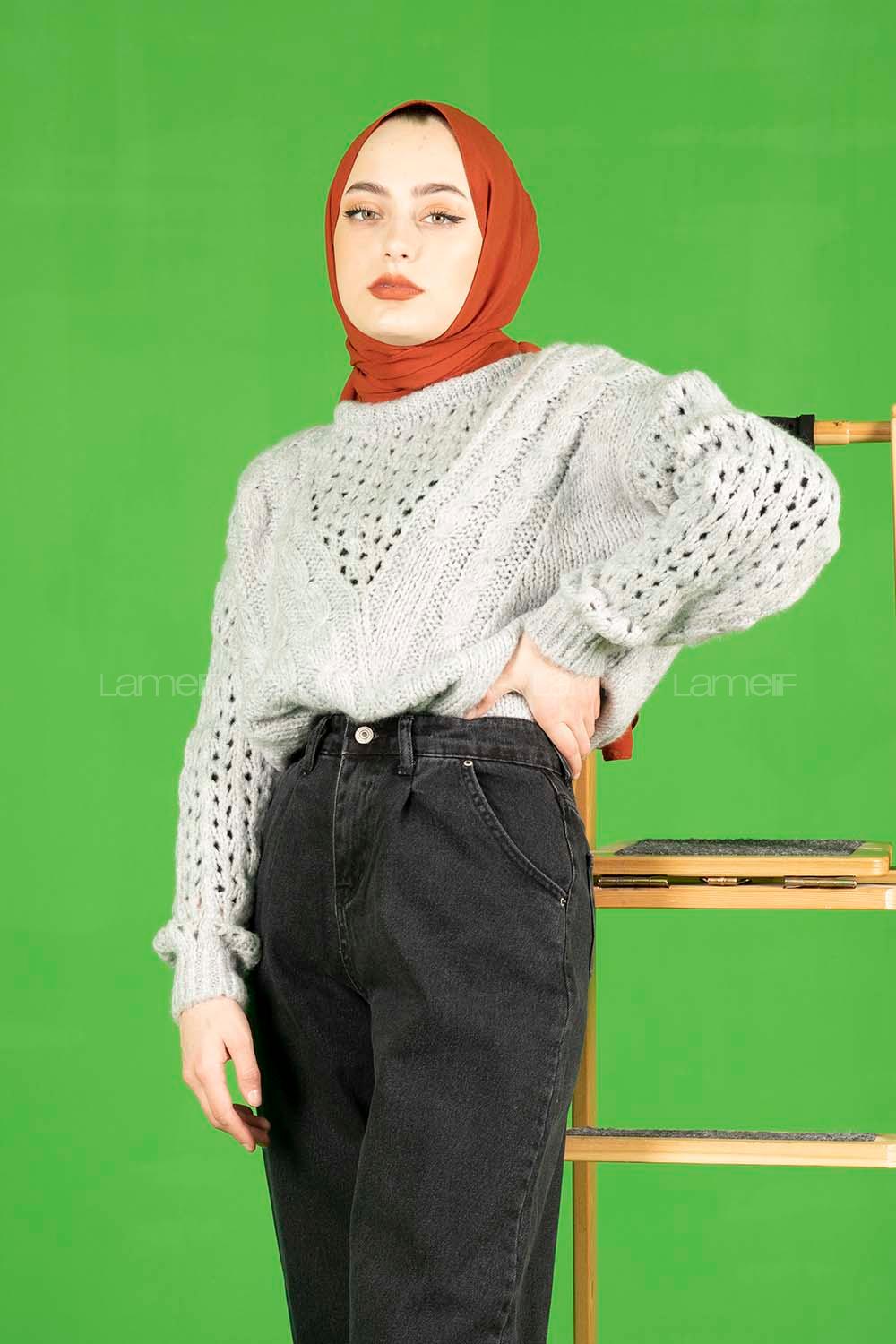 Modalamelif  Ajurlu Triko Kazak Gri