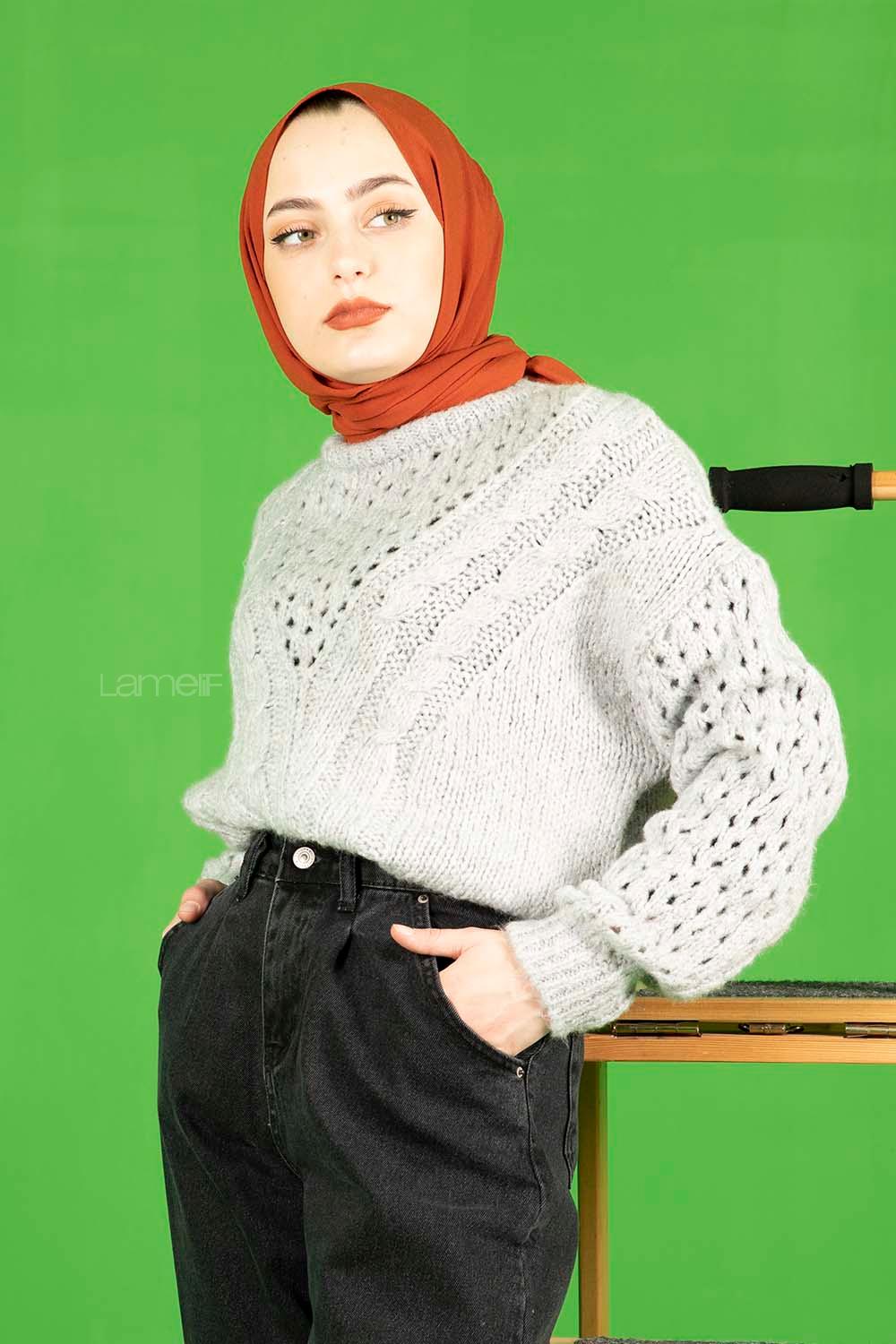 Modalamelif  Ajurlu Triko Kazak Gri