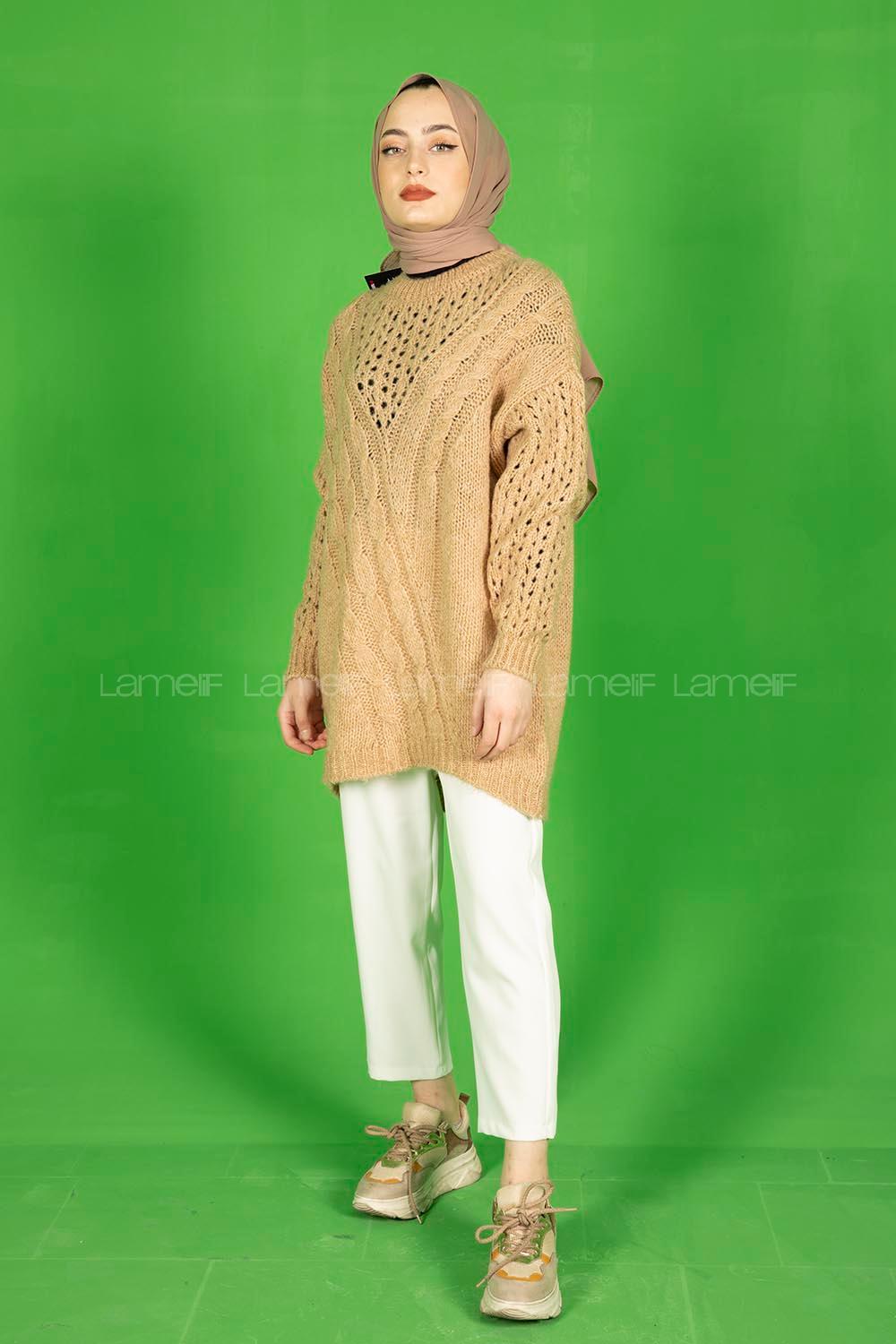 Modalamelif  Ajurlu Triko Kazak Sütlü Kahve