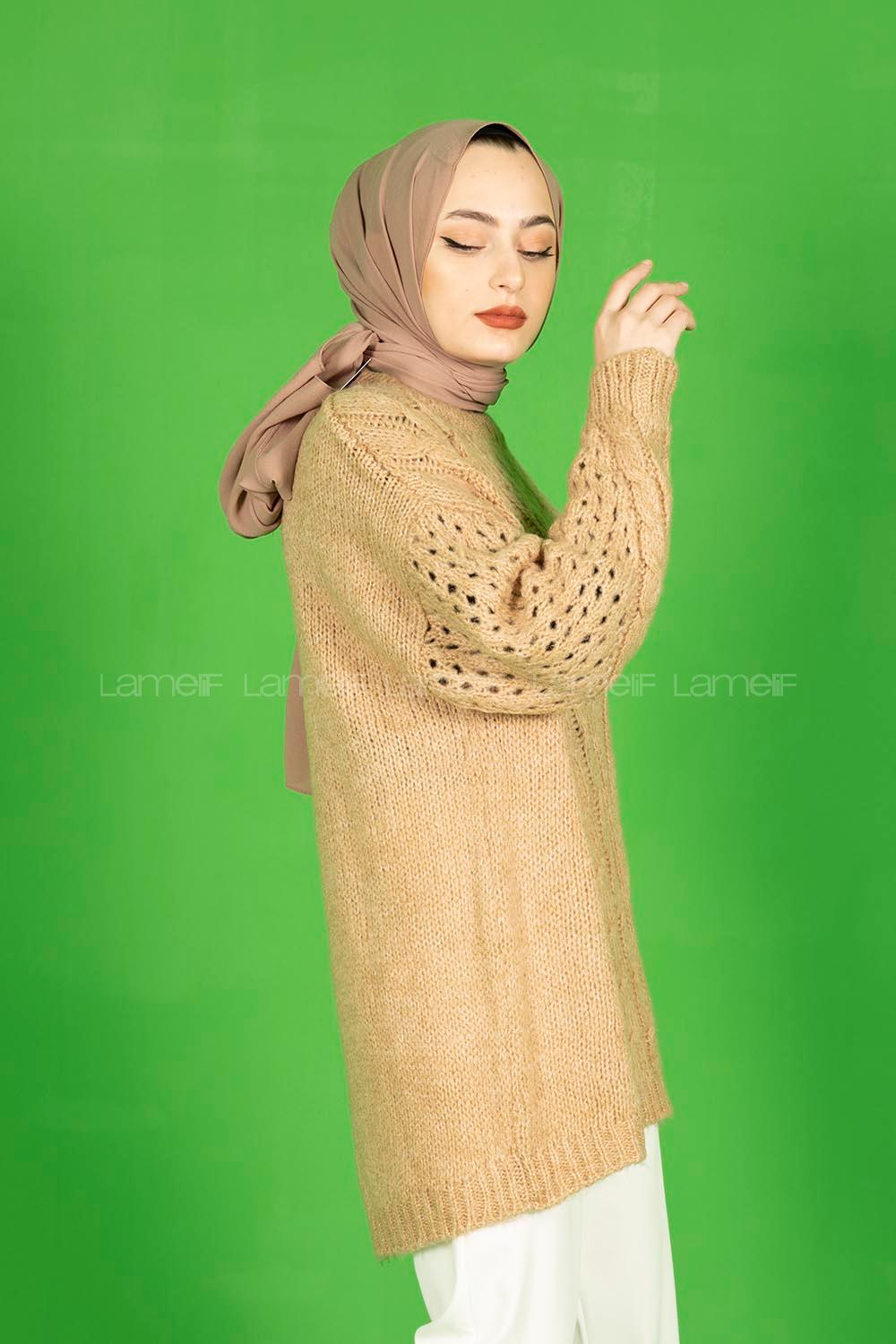 Modalamelif  Ajurlu Triko Kazak Sütlü Kahve