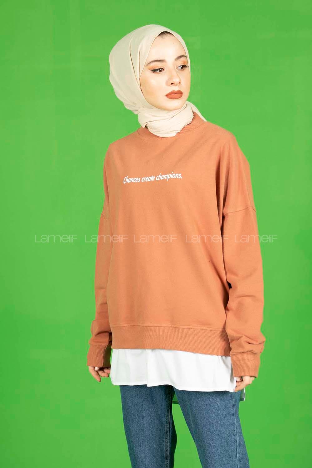 Modalamelif Altı Garnili Chappions Yazı Baskılı Sweat Pudra