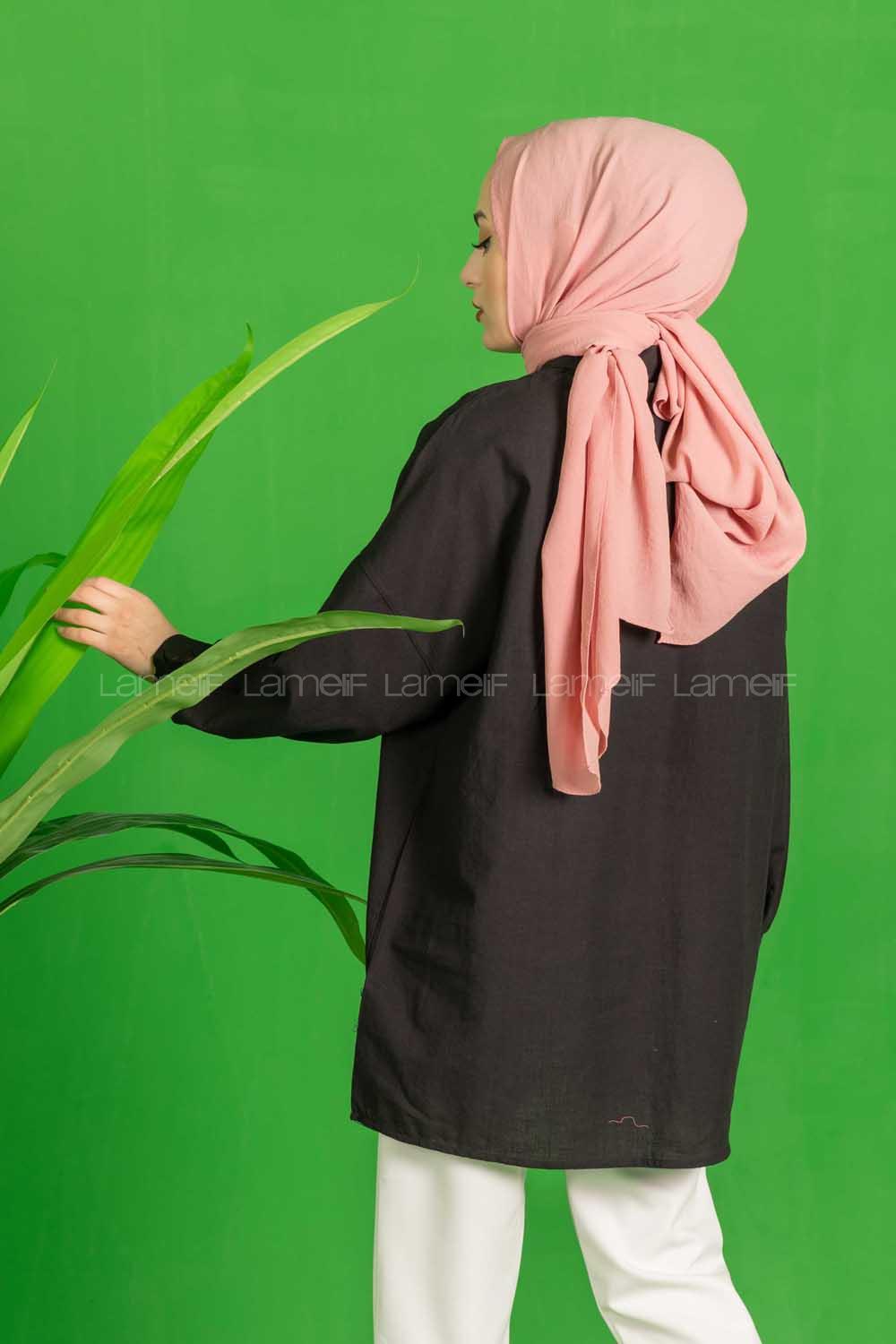 Modalamelif Çift Cepli Salaş Keten Gömlek Siyah