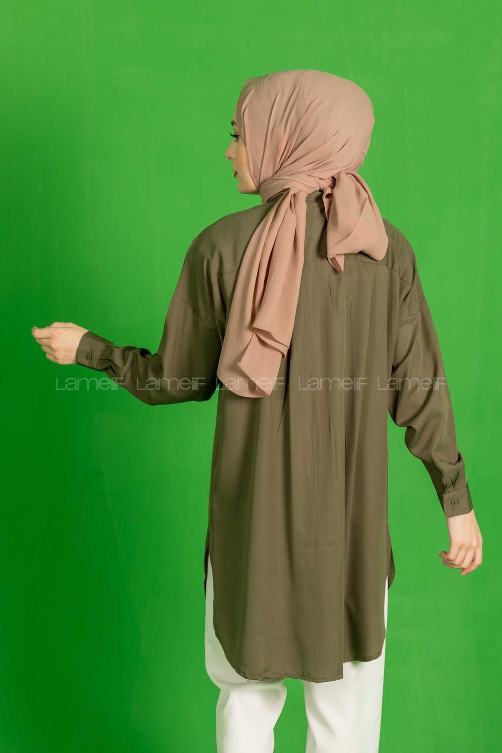 Modalamelif Önü Düğmeli  Diagonel  Tunik Haki