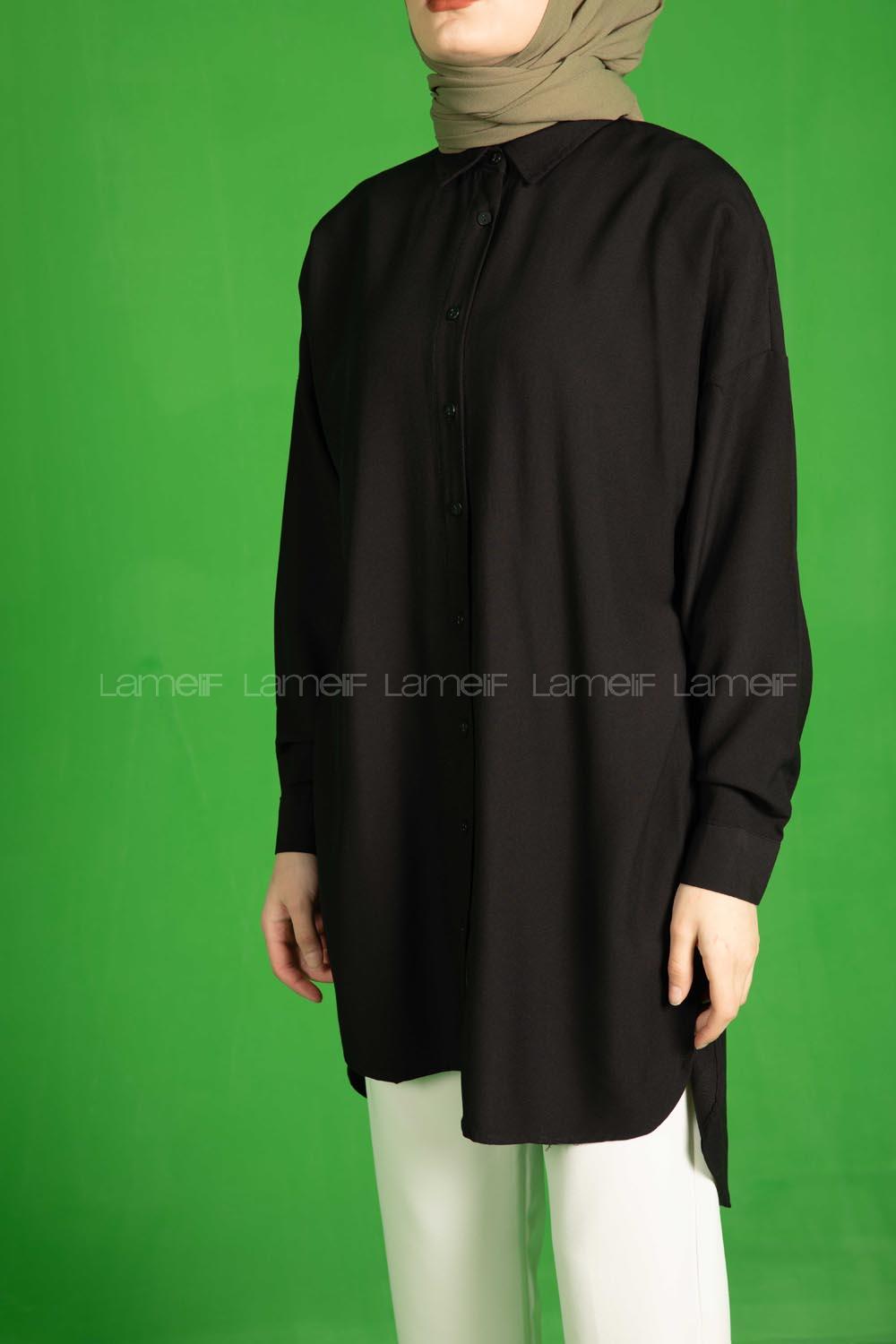 Modalamelif Önü Düğmeli  Diagonel  Tunik Siyah