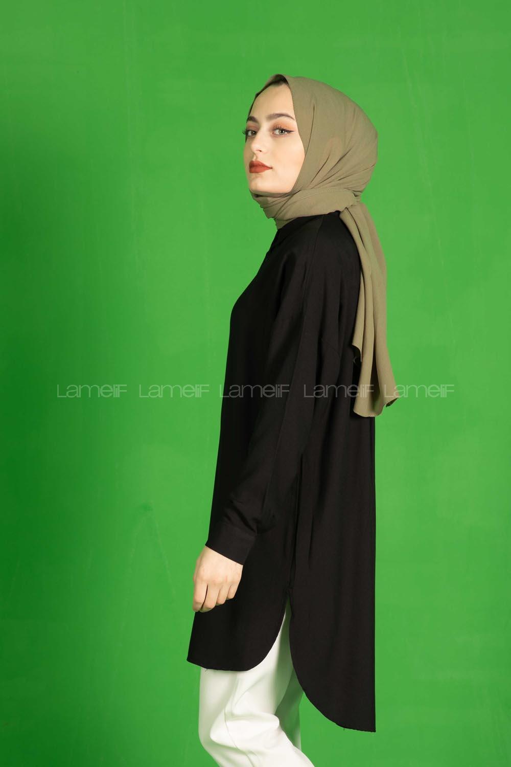 Modalamelif Önü Düğmeli  Diagonel  Tunik Siyah