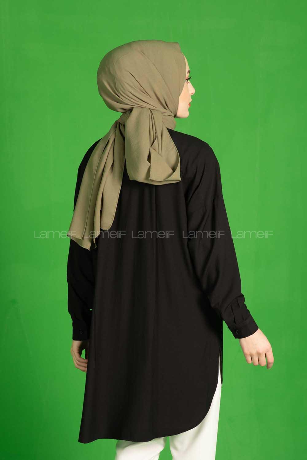 Modalamelif Önü Düğmeli  Diagonel  Tunik Siyah