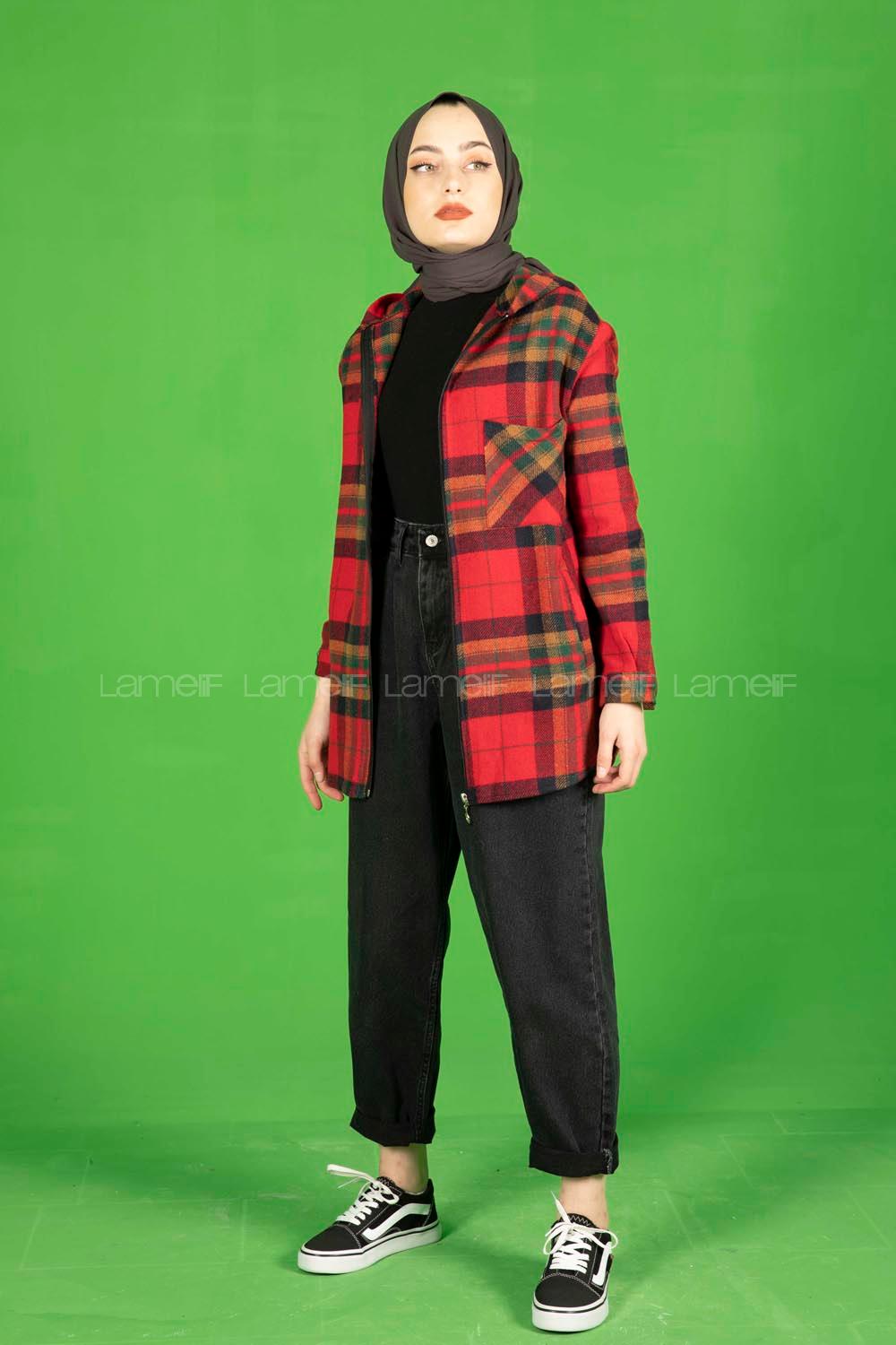 Modalamelif Önü Fermuarlı Cepli Gömlek Kırmızı