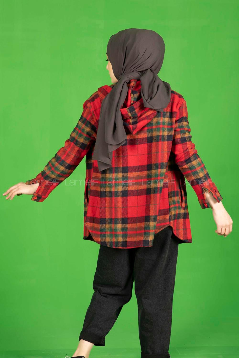 Modalamelif Önü Fermuarlı Cepli Gömlek Kırmızı