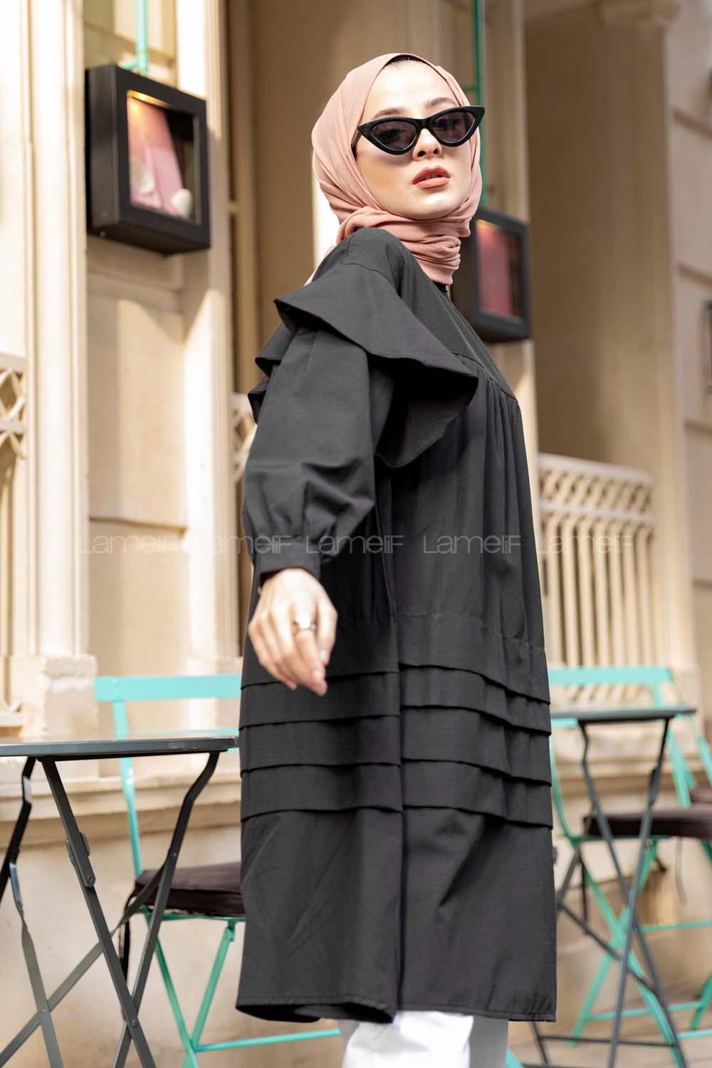 Modalamelif Önü Katlı Salaş Tunik Siyah