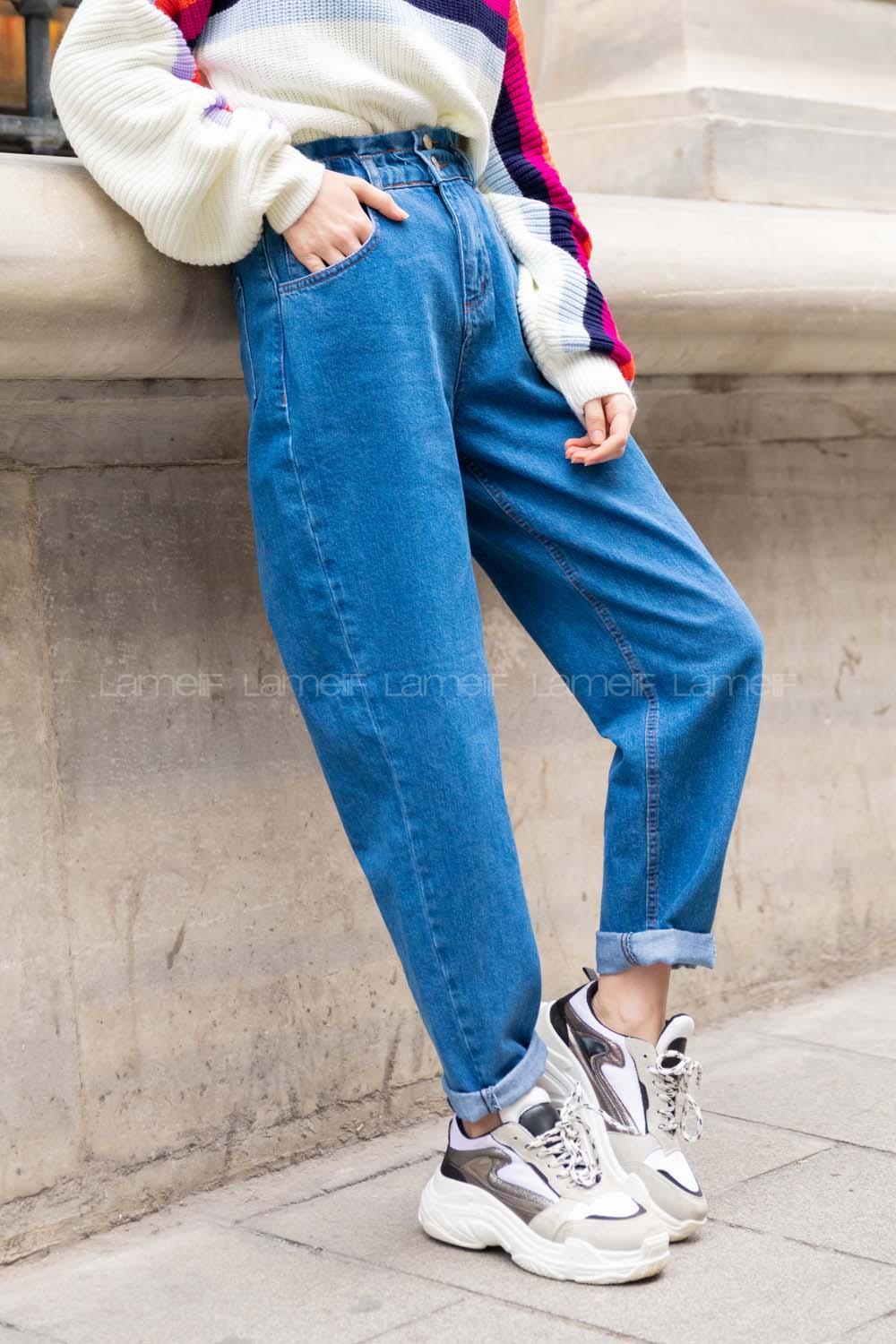 Modalamelif Twin Beli Lastikli  Mom Jean Mavi