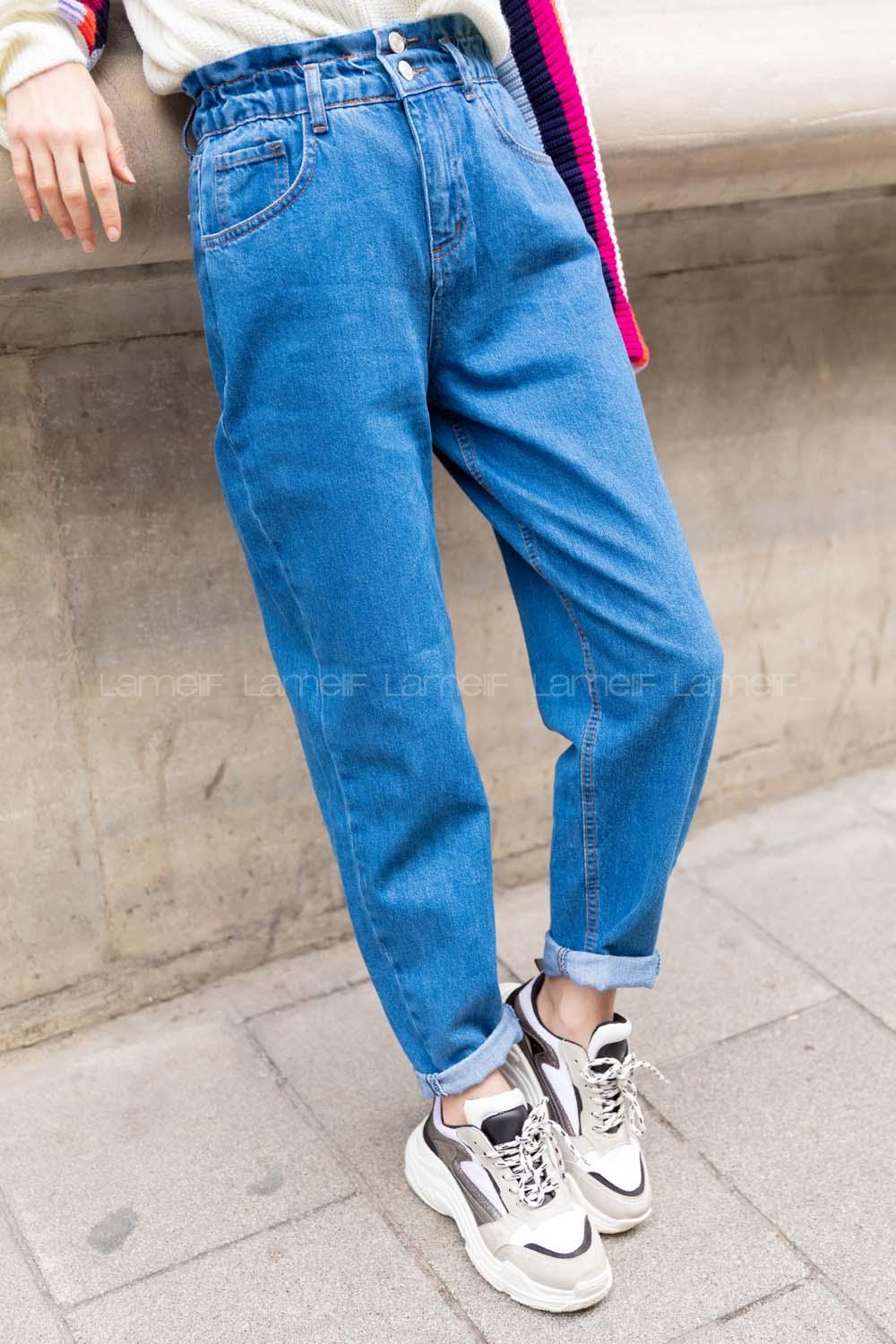 Modalamelif Twin Beli Lastikli  Mom Jean Mavi