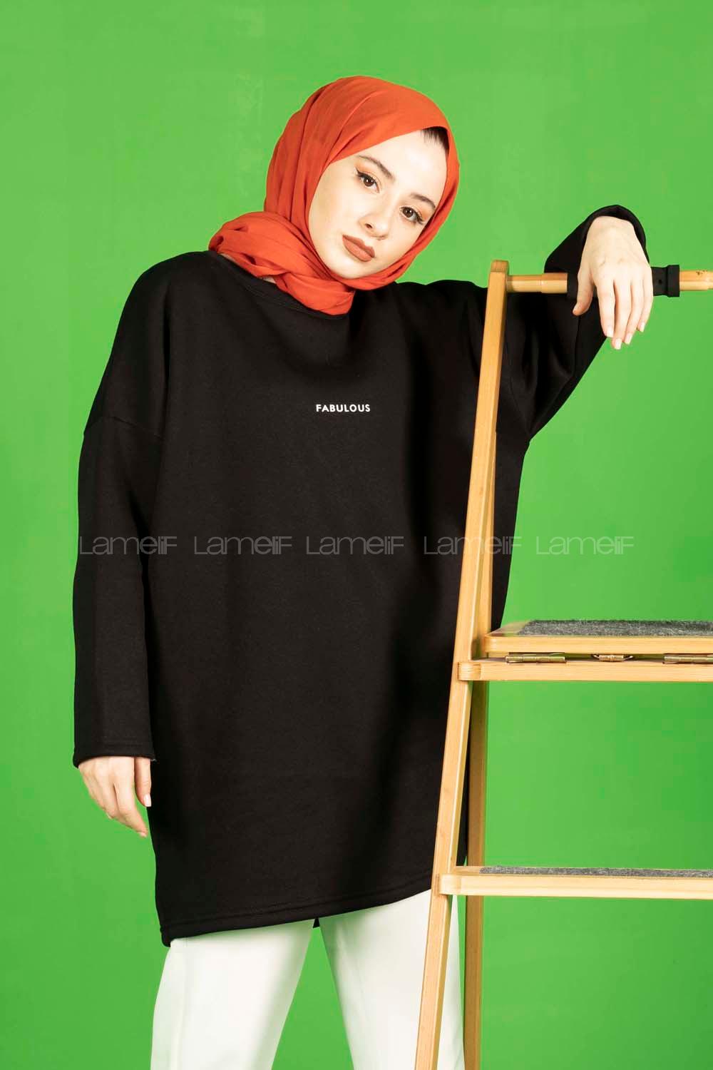 Modalamelif Üç İplik Fabulous Baskılı Sweatshirt Siyah