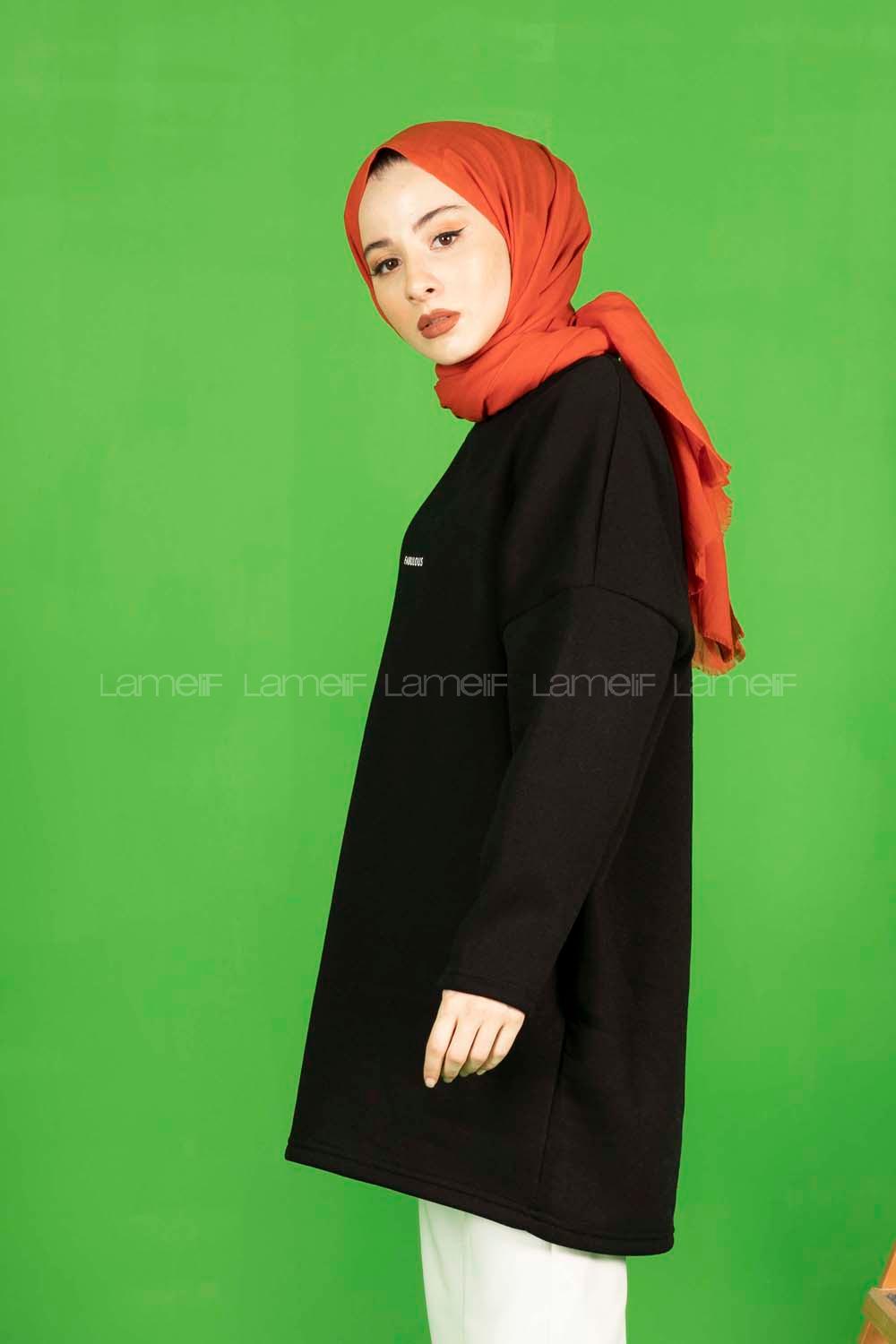 Modalamelif Üç İplik Fabulous Baskılı Sweatshirt Siyah