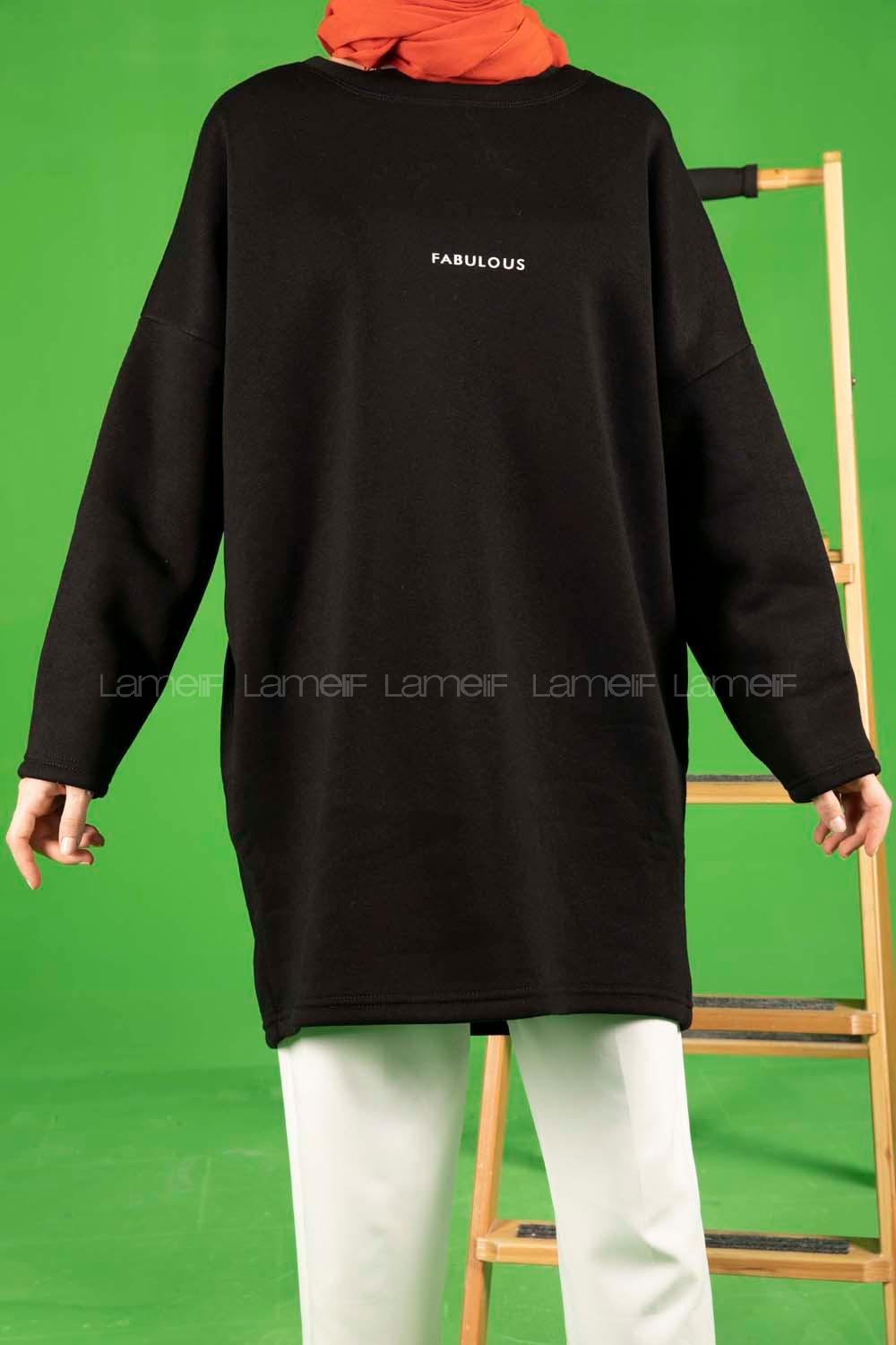 Modalamelif Üç İplik Fabulous Baskılı Sweatshirt Siyah