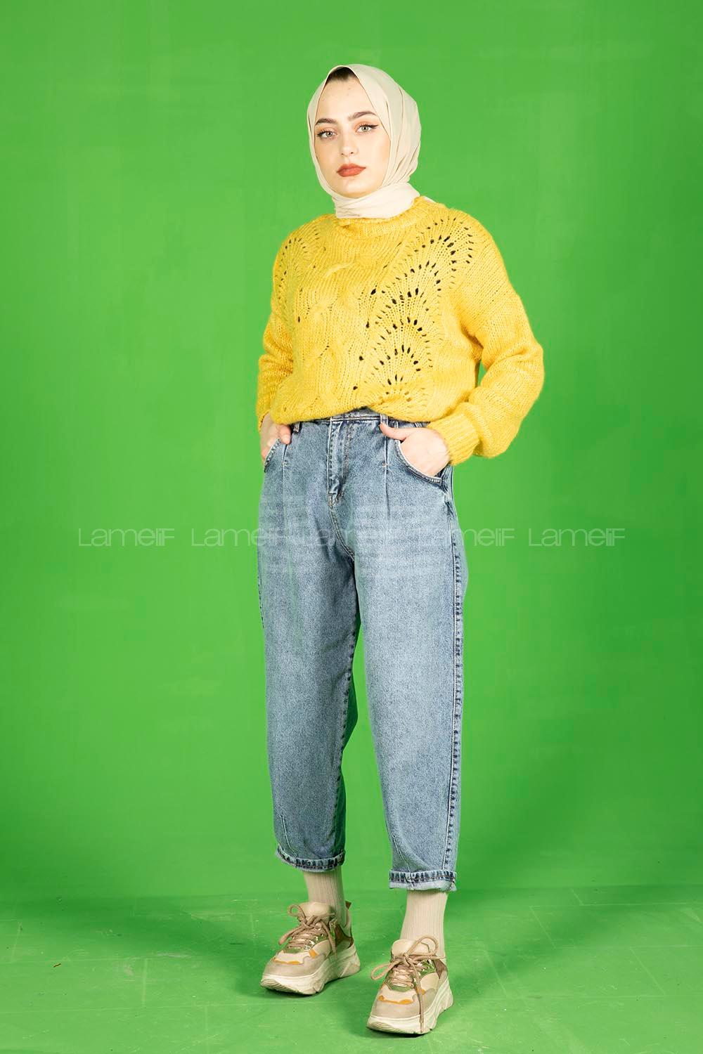 Modalamelif  Yarım Balıkçı Yaka Kazak Hardal Sarısı