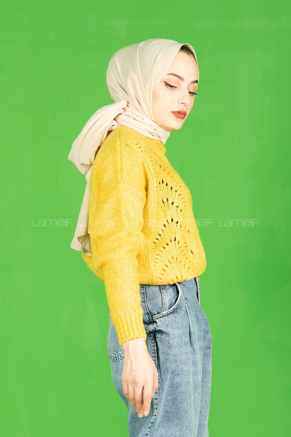 Modalamelif  Yarım Balıkçı Yaka Kazak Hardal Sarısı