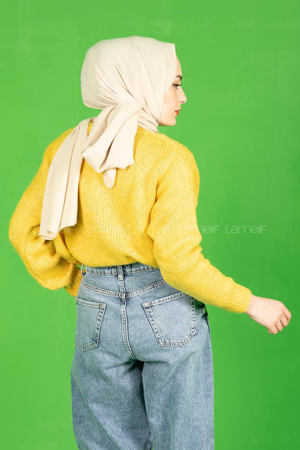 Modalamelif  Yarım Balıkçı Yaka Kazak Hardal Sarısı