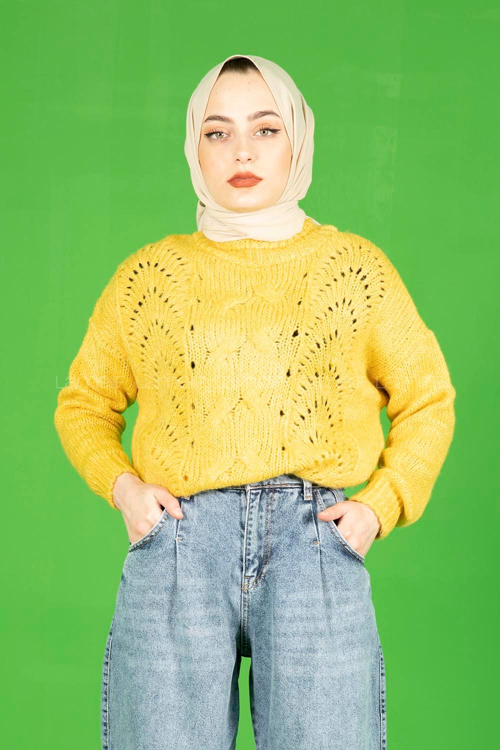 Modalamelif  Yarım Balıkçı Yaka Kazak Hardal Sarısı