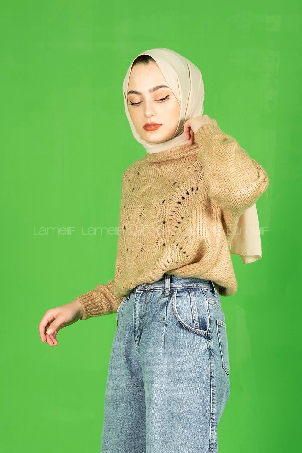 Modalamelif  Yarım Balıkçı Yaka Kazak Sütlü Kahve