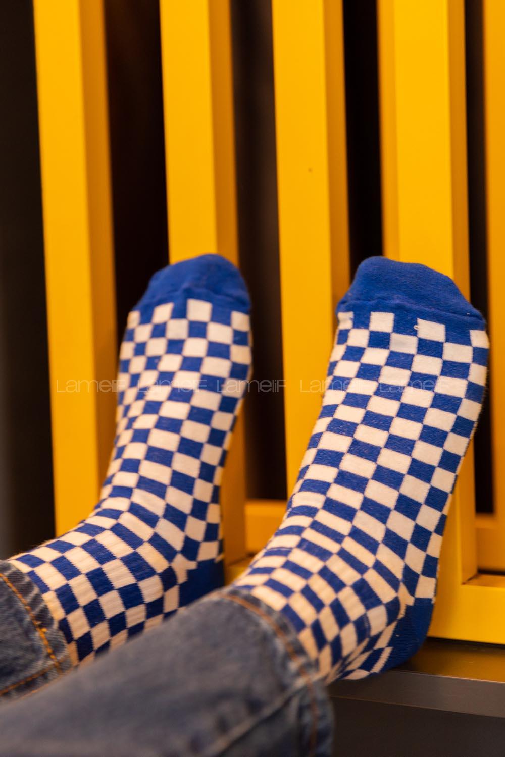 Modalamelif Dama Kareli Mavi Çorap