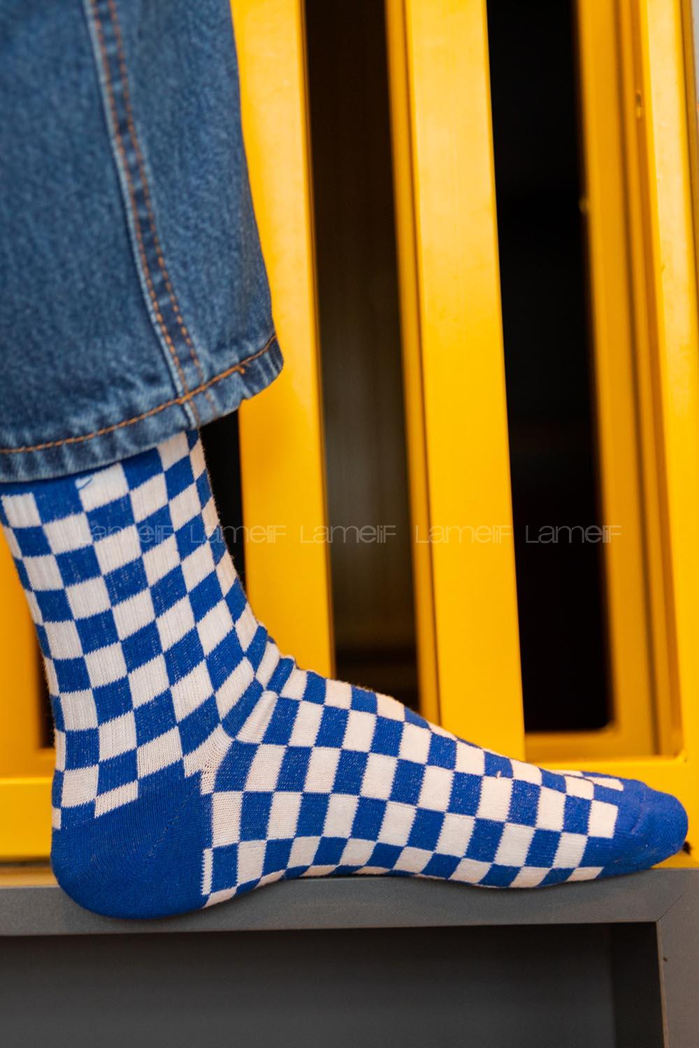 Modalamelif Dama Kareli Mavi Çorap