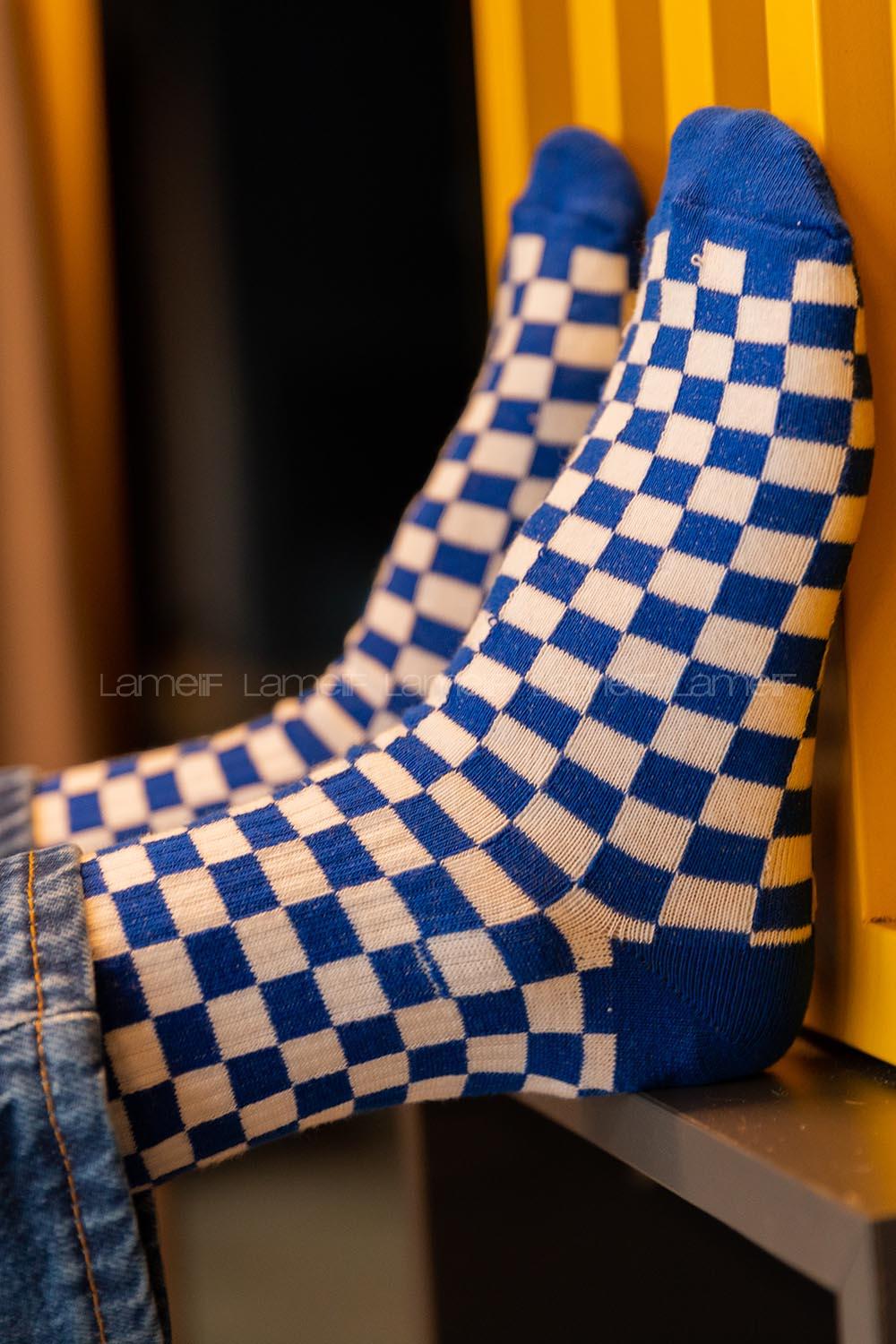 Modalamelif Dama Kareli Mavi Çorap