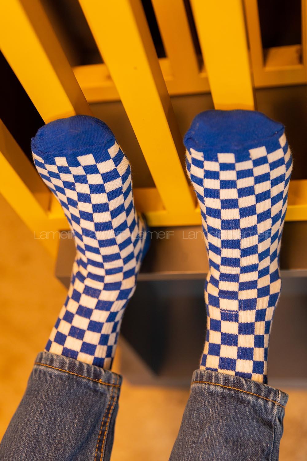 Modalamelif Dama Kareli Mavi Çorap