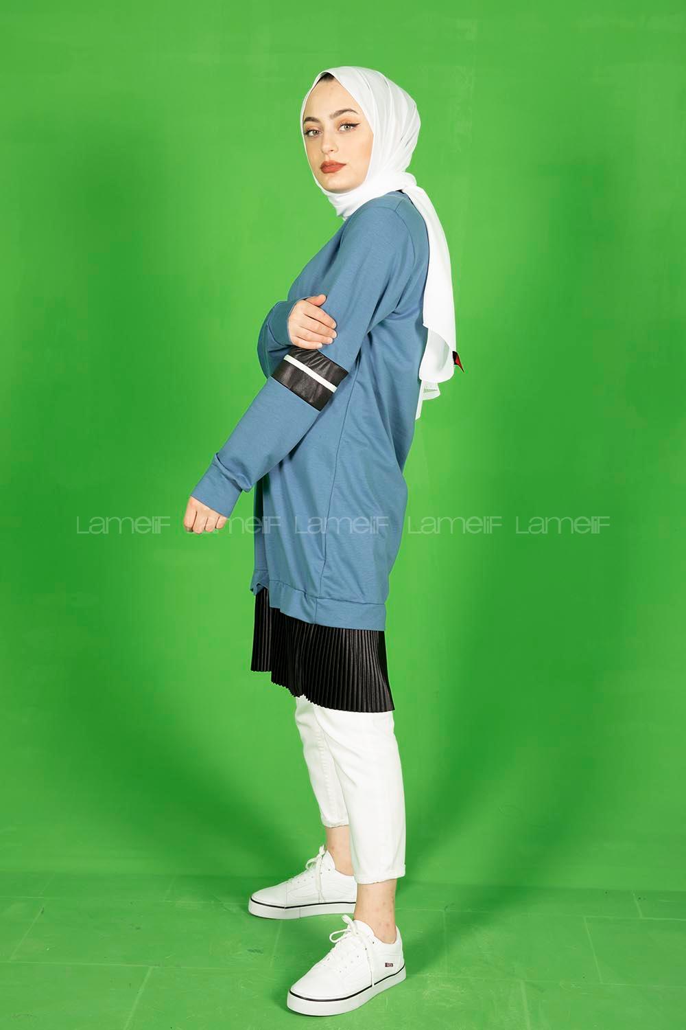 Modalamelif Eteği Fırfırlı Düz Renk Tunik Mavi