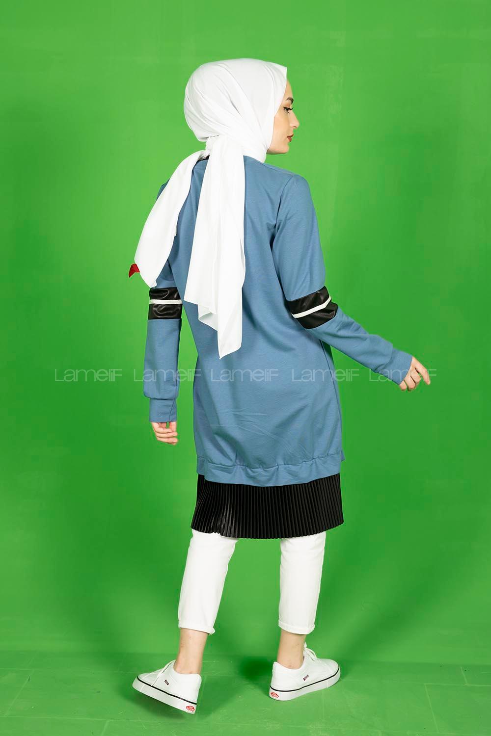 Modalamelif Eteği Fırfırlı Düz Renk Tunik Mavi