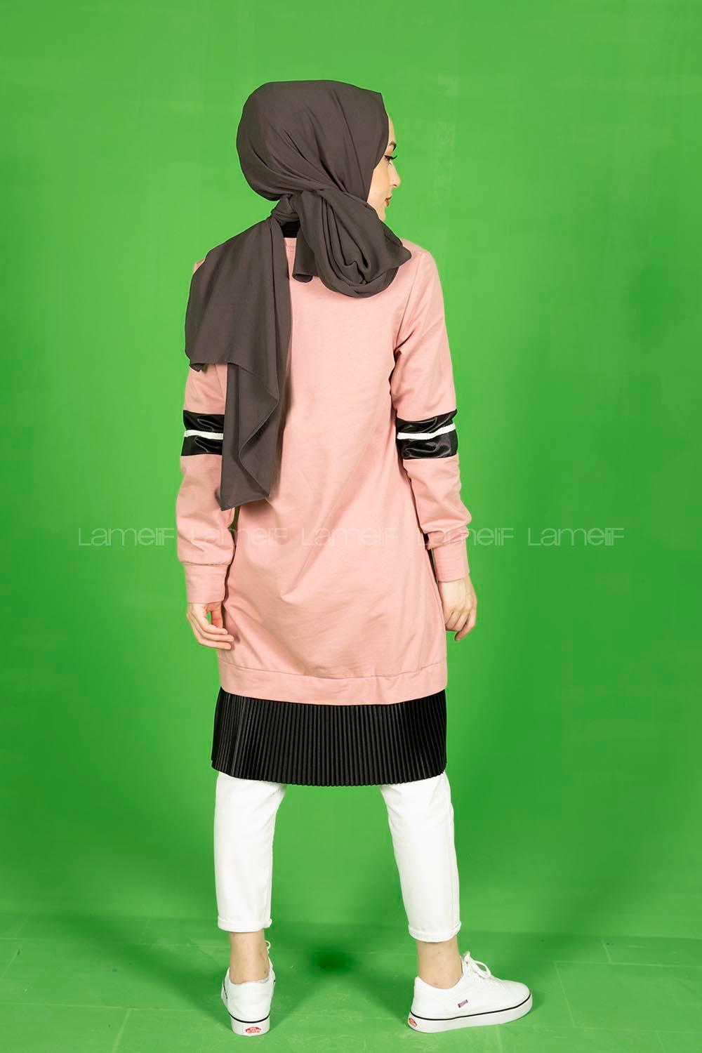 Modalamelif Eteği Fırfırlı Düz Renk Tunik Pudra