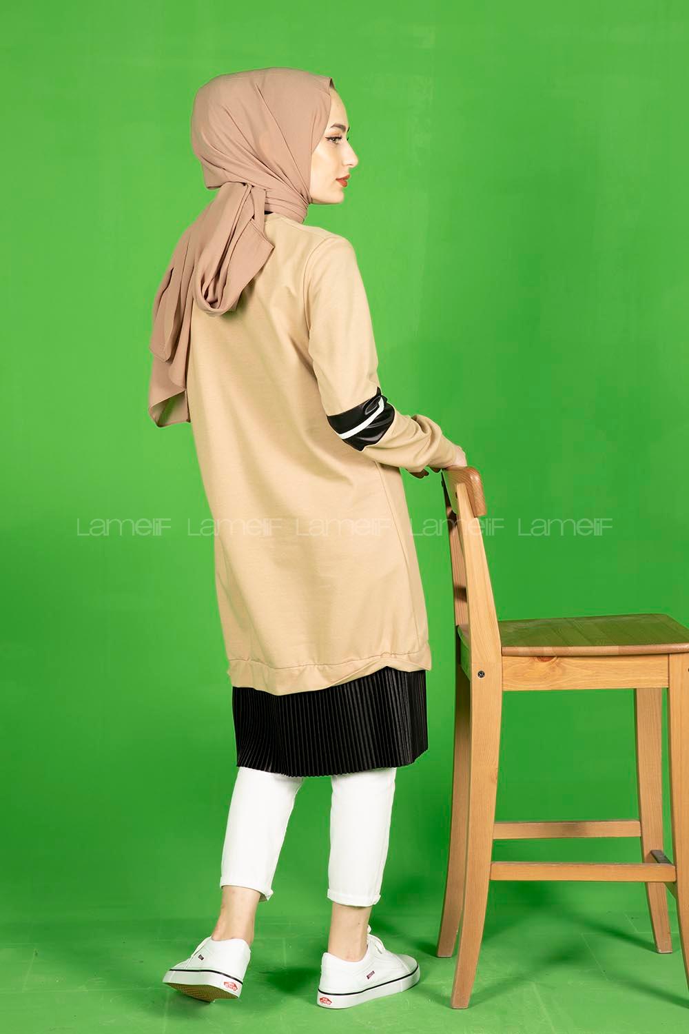 Modalamelif Eteği Fırfırlı Düz Renk Tunik Sütlü Kahve