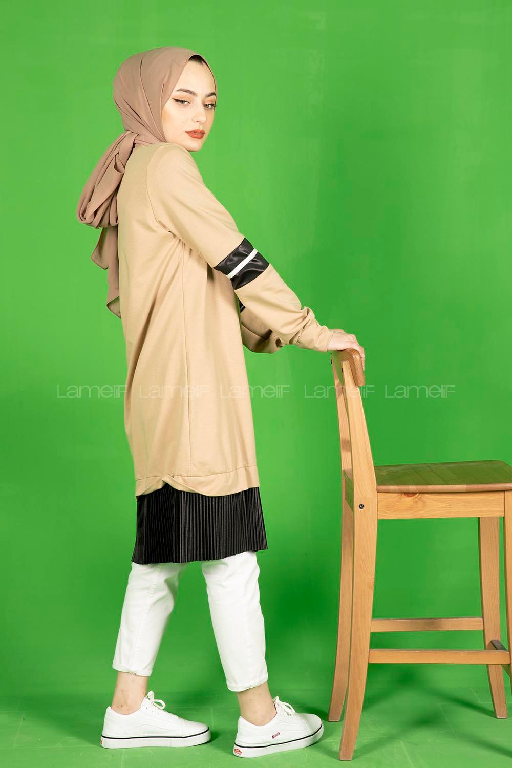 Modalamelif Eteği Fırfırlı Düz Renk Tunik Sütlü Kahve