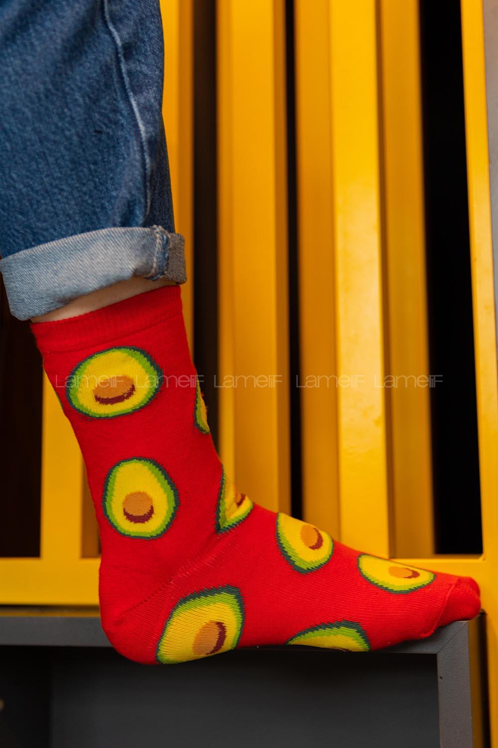 Modalamelif Kırmızı Avakado Baskılı Çorap