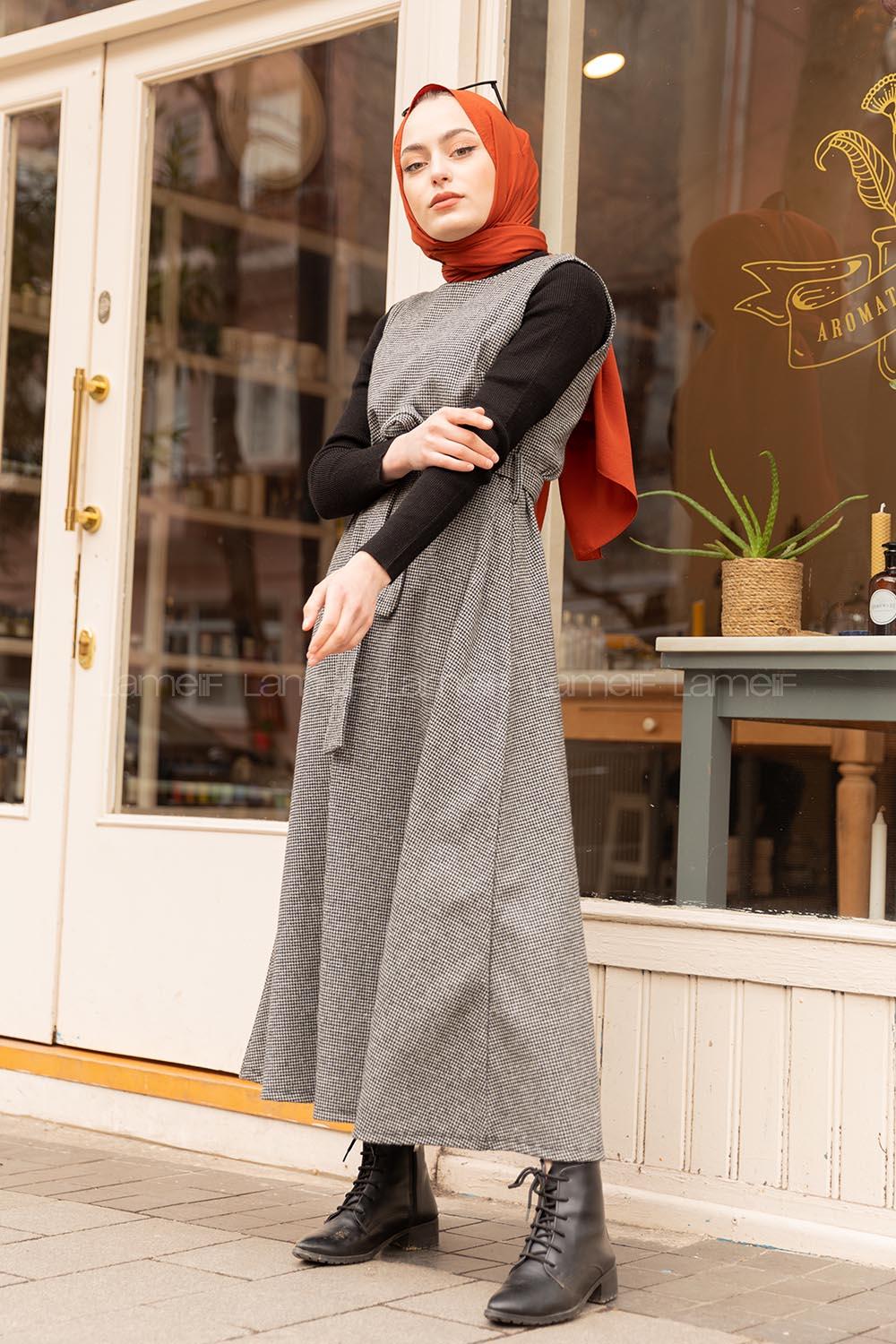 Modalamelif Belden Bağlamalı Ekose Jile Gri