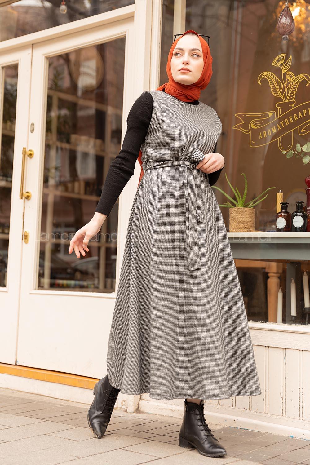 Modalamelif Belden Bağlamalı Ekose Jile Gri