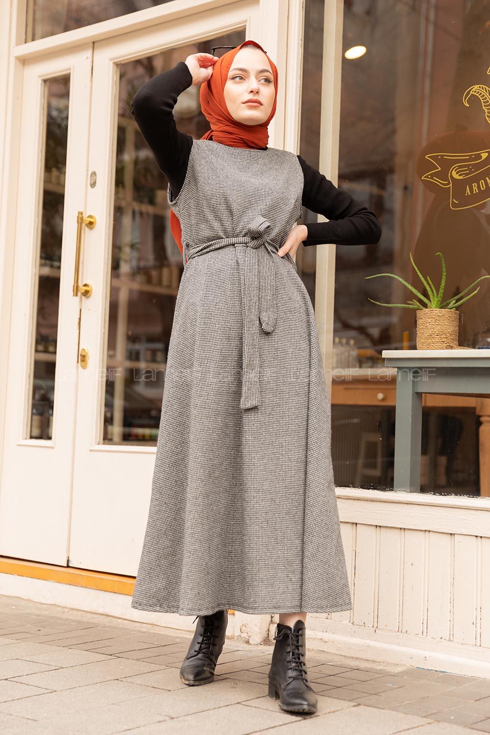 Modalamelif Belden Bağlamalı Ekose Jile Gri