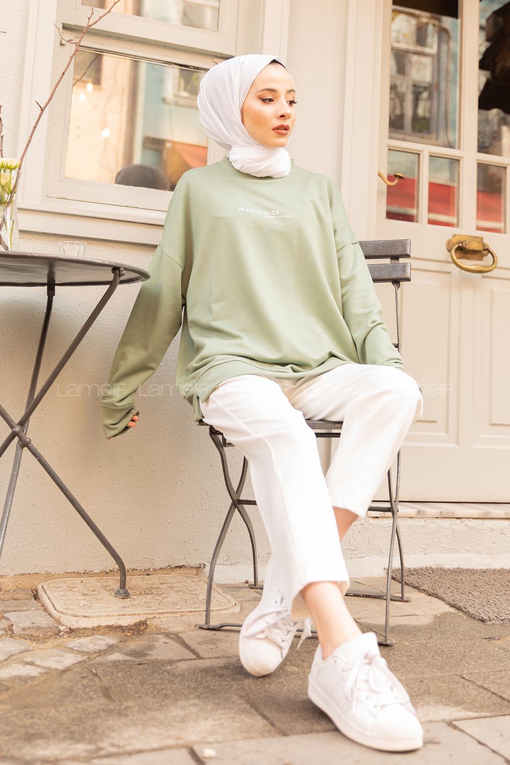 Modalamelif Çağla Yeşili Marigunta Baskılı Sweat