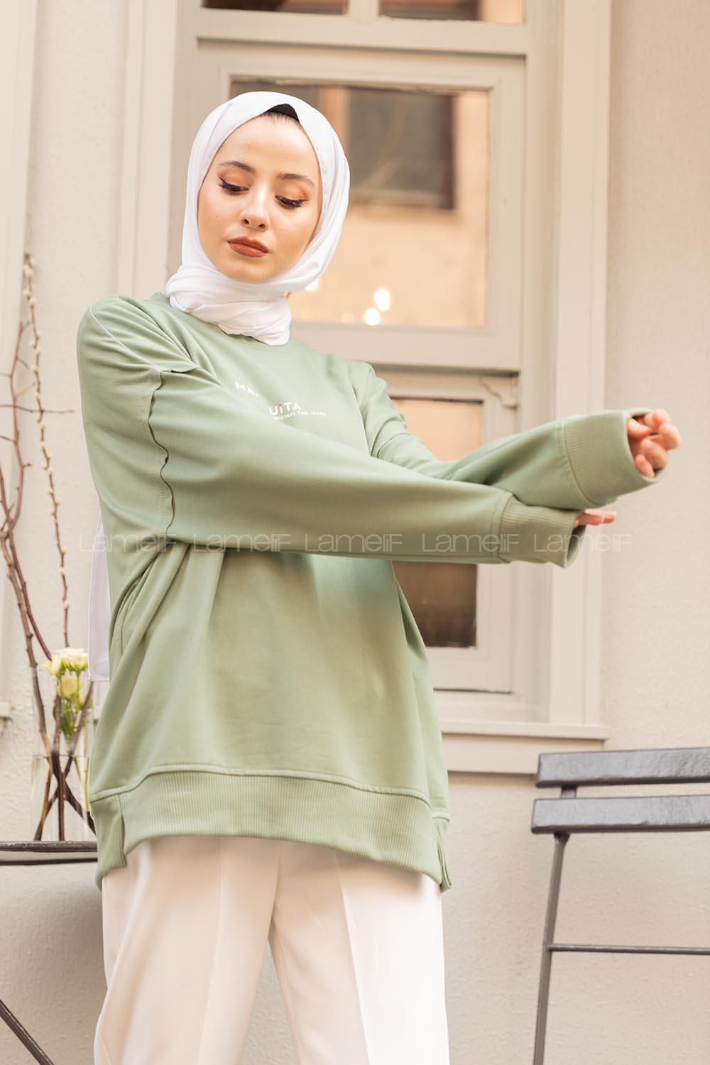 Modalamelif Çağla Yeşili Marigunta Baskılı Sweat