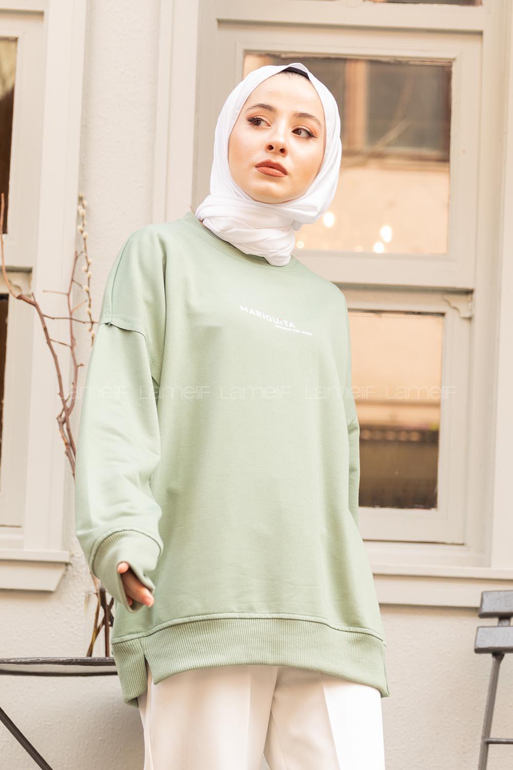 Modalamelif Çağla Yeşili Marigunta Baskılı Sweat