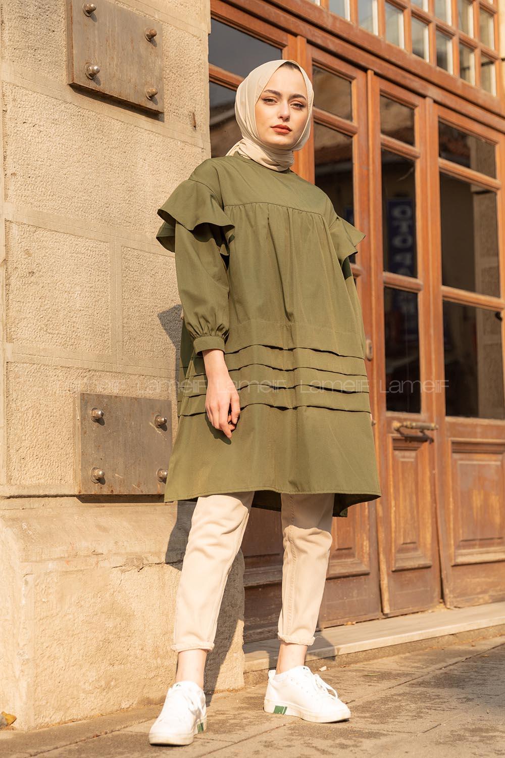 Modalamelif Önü Katlı Salaş Tunik Haki