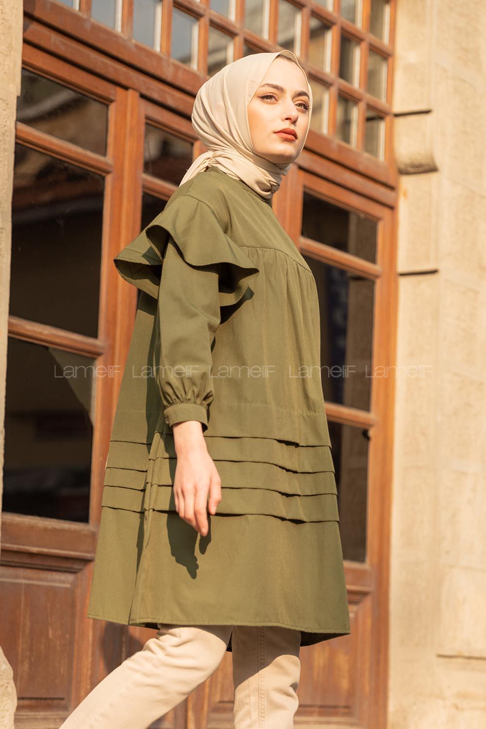 Modalamelif Önü Katlı Salaş Tunik Haki