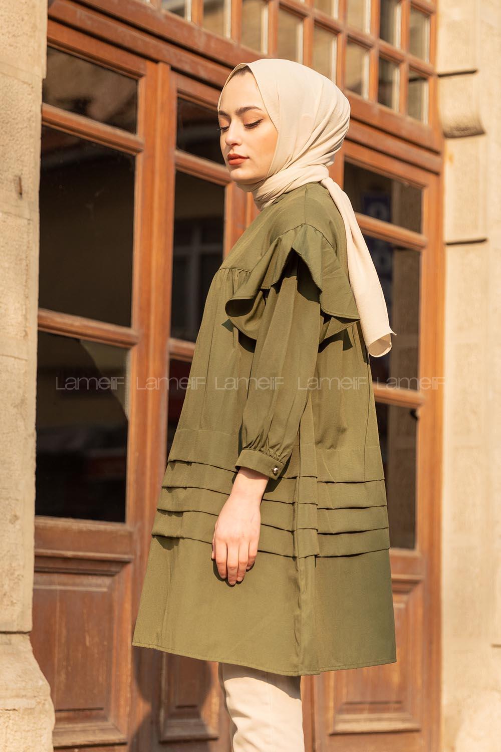 Modalamelif Önü Katlı Salaş Tunik Haki