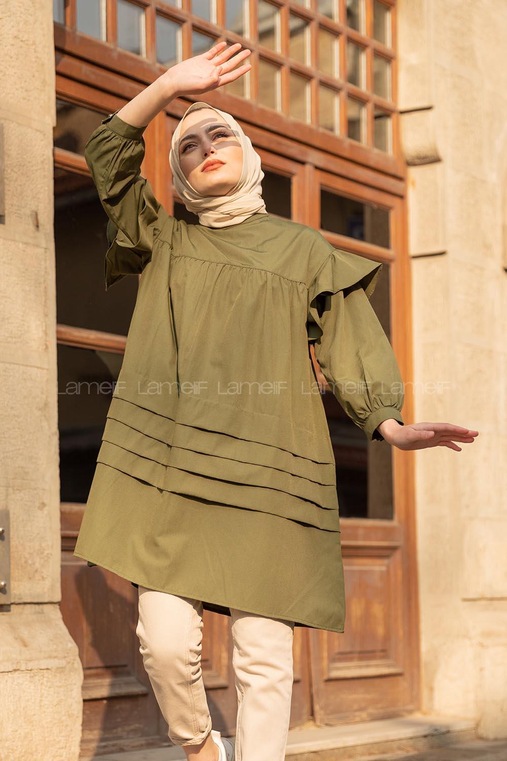 Modalamelif Önü Katlı Salaş Tunik Haki