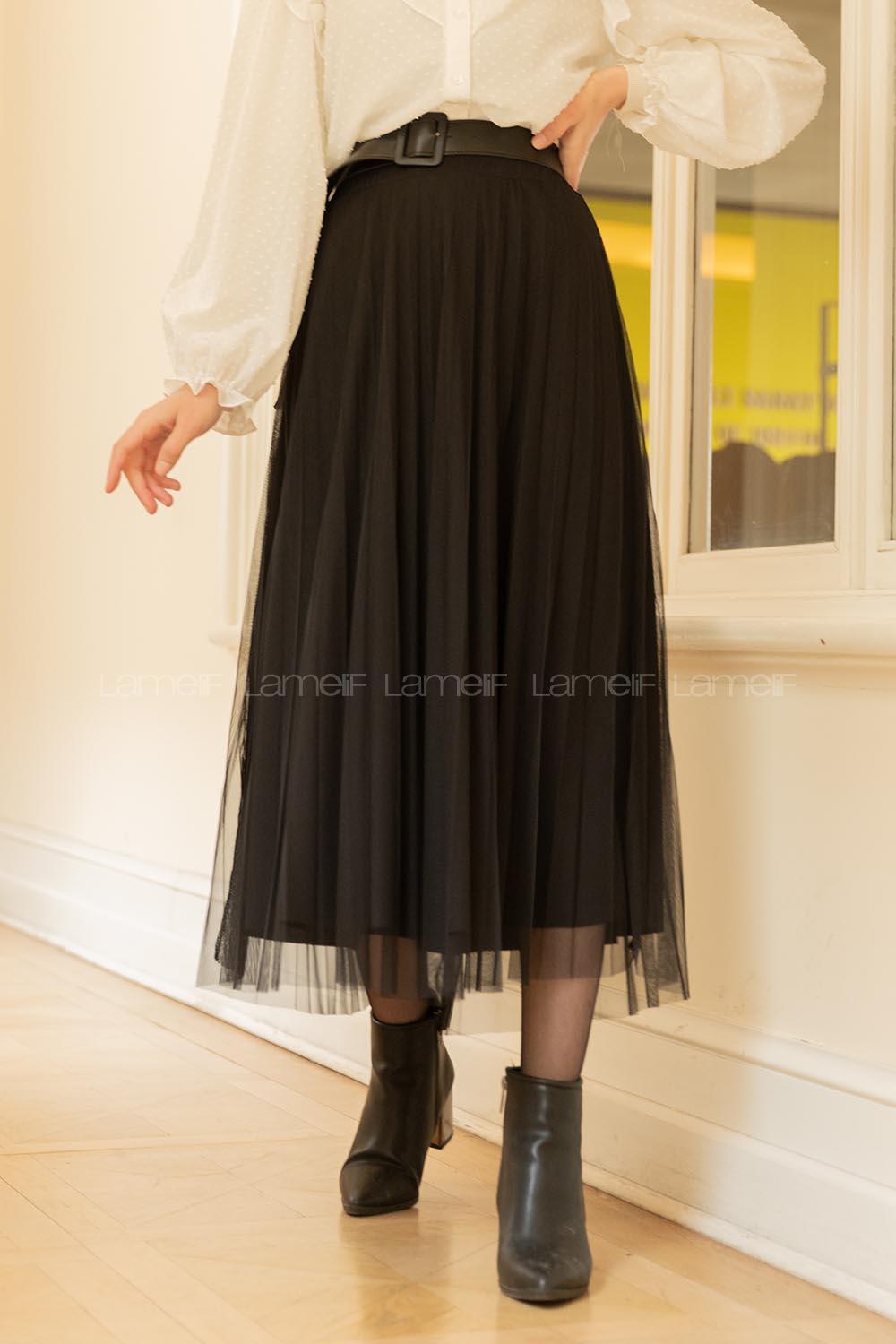 Modalamelif  Beli Lastikli Tül Etek Siyah