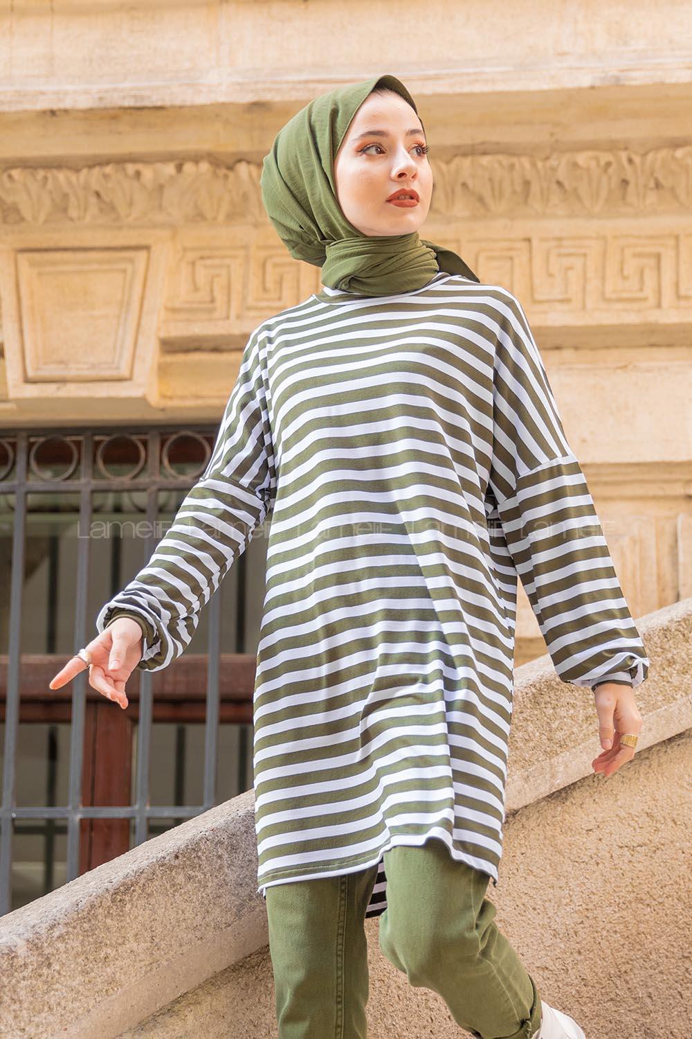 Modalamelif  Çizgili Tunik Asker  Yeşili