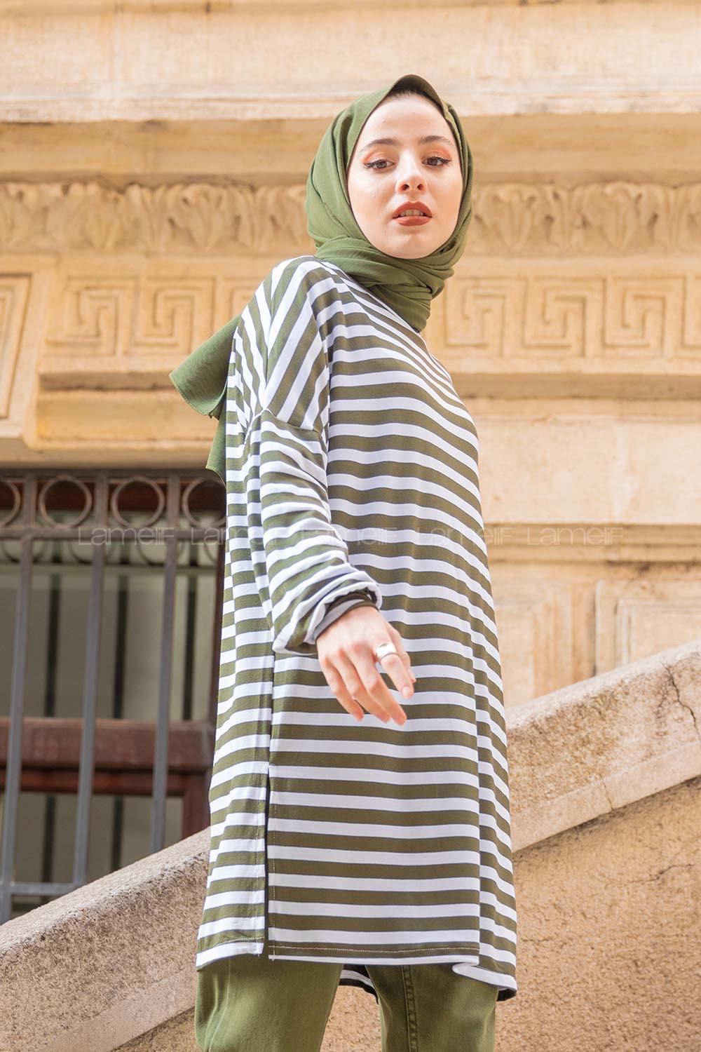 Modalamelif  Çizgili Tunik Asker  Yeşili