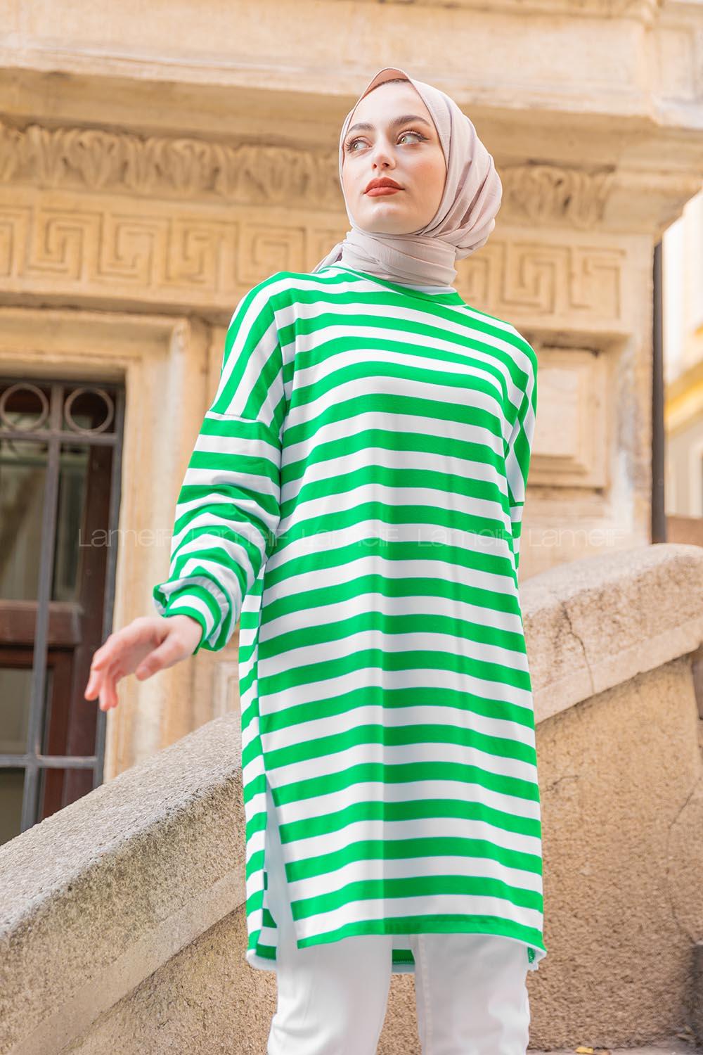 Modalamelif Kalın Çizgili Tunik  Yeşil