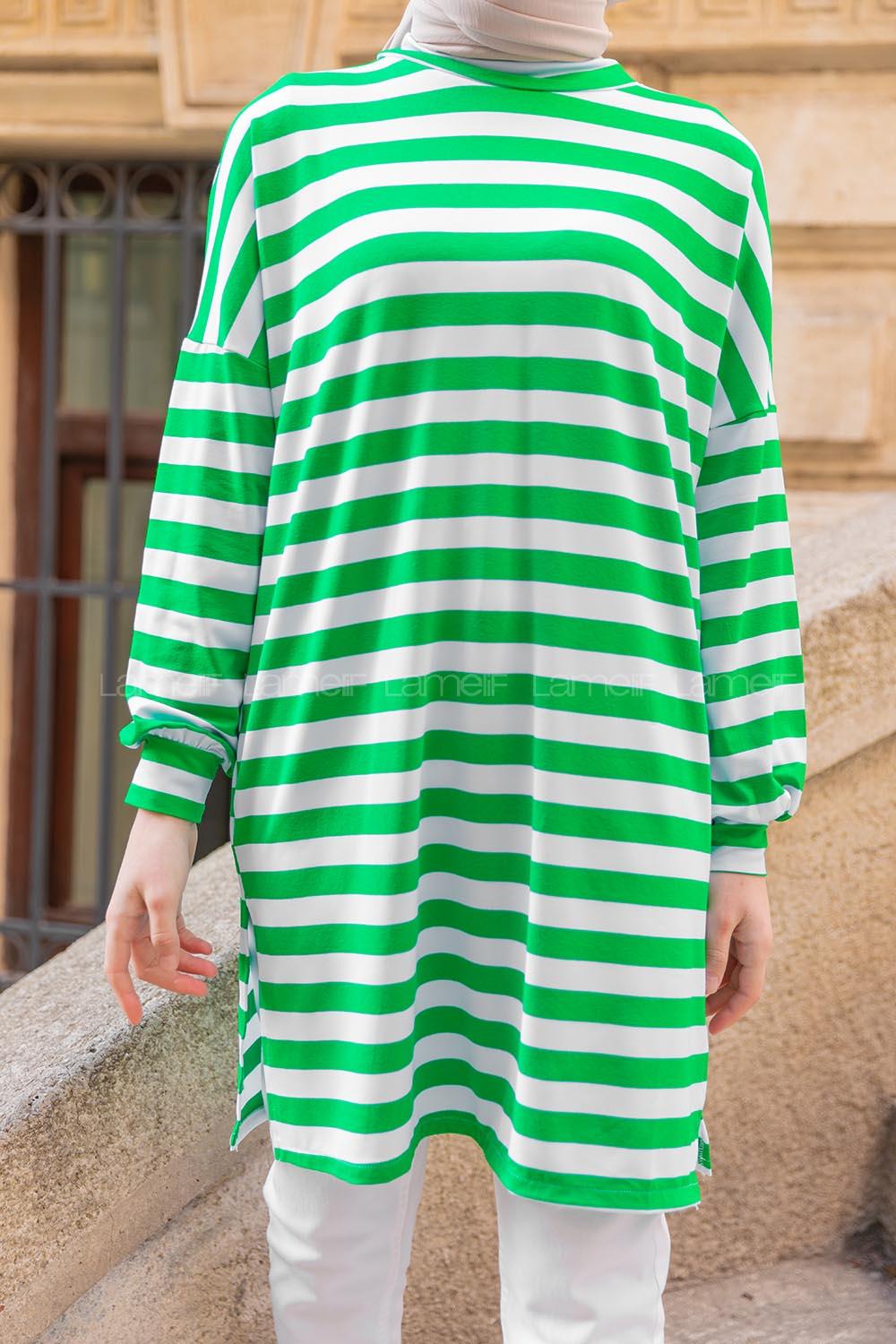Modalamelif Kalın Çizgili Tunik  Yeşil