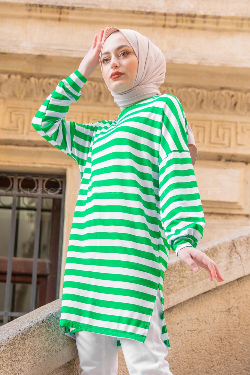 Modalamelif Kalın Çizgili Tunik  Yeşil